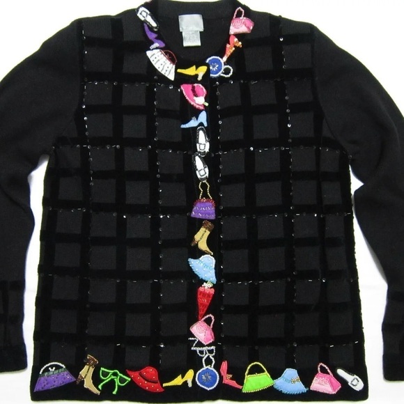 BEREK Hand-Sewn Applique Embroidered Embellished Black Cardigan Sweater Size XL - Picture 7 of 13